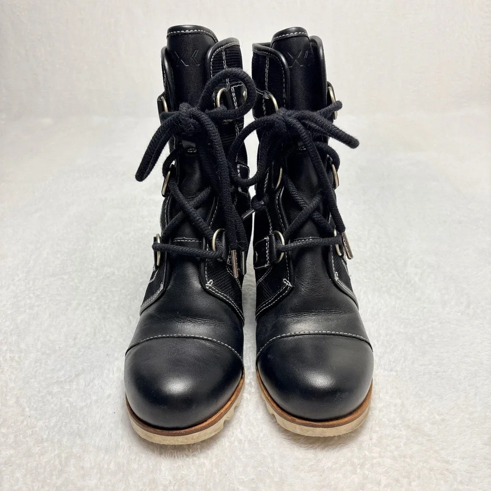 Sorel Joan of Arctic Mid Wedge Celebration Black Waterproof Boots Sz 8 Utility
